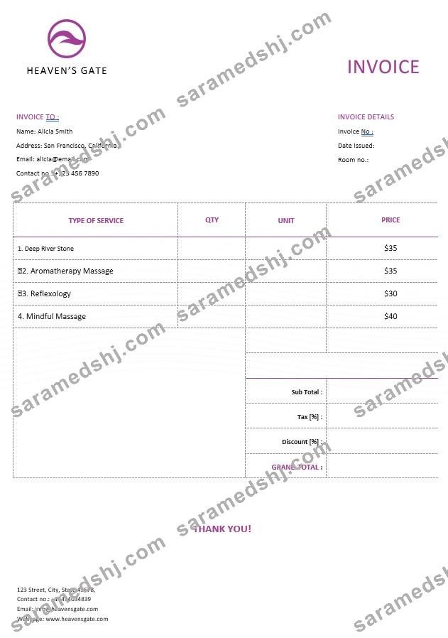 Free Massage Invoice Template